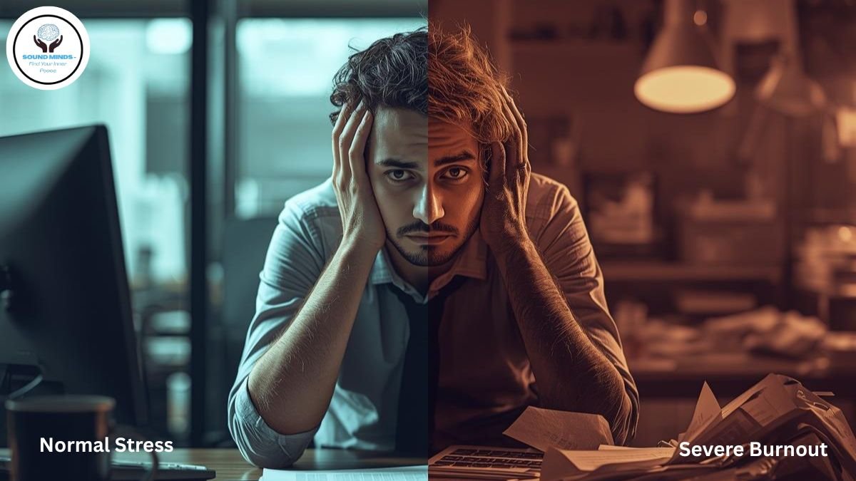 Exhausted young professional woman at her desk displaying clear signs of burnout and workplace stress.