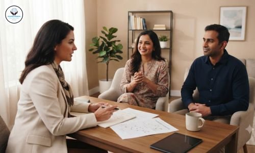 Parents discussing behavioral strategies with an expert child counselor in Thane